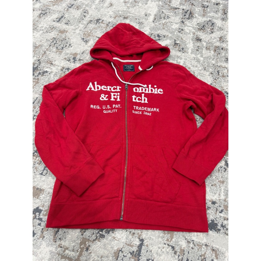 Abercrombie & Fitch Mens Red Full Zip Graphic Hoodie Sweatshirt Small